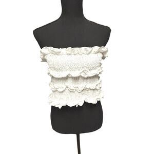 Mare Mare X Anthropologie Strapless Ruffle Top Size XL White Smocked Feminine